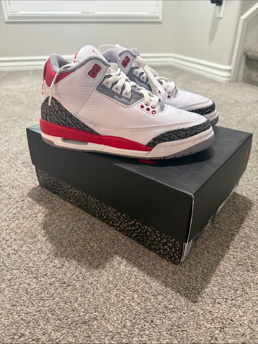 Youth Size 5 Air Jordan 3 Retro “Fire Red” Sneakers